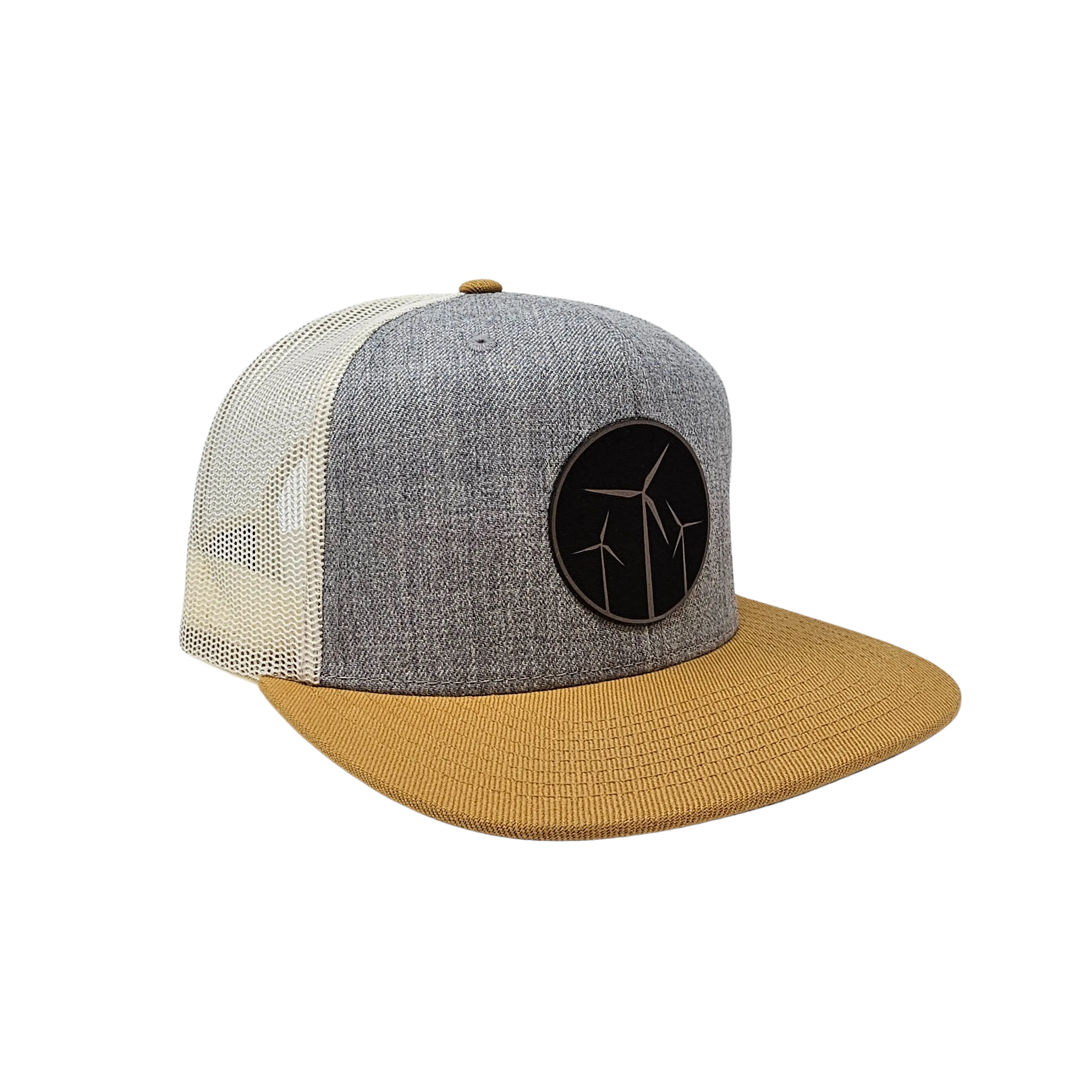 Leather Wind Patch Wool Trucker Mesh Snapback (Tri Heater Grey/Birch Biscuit)