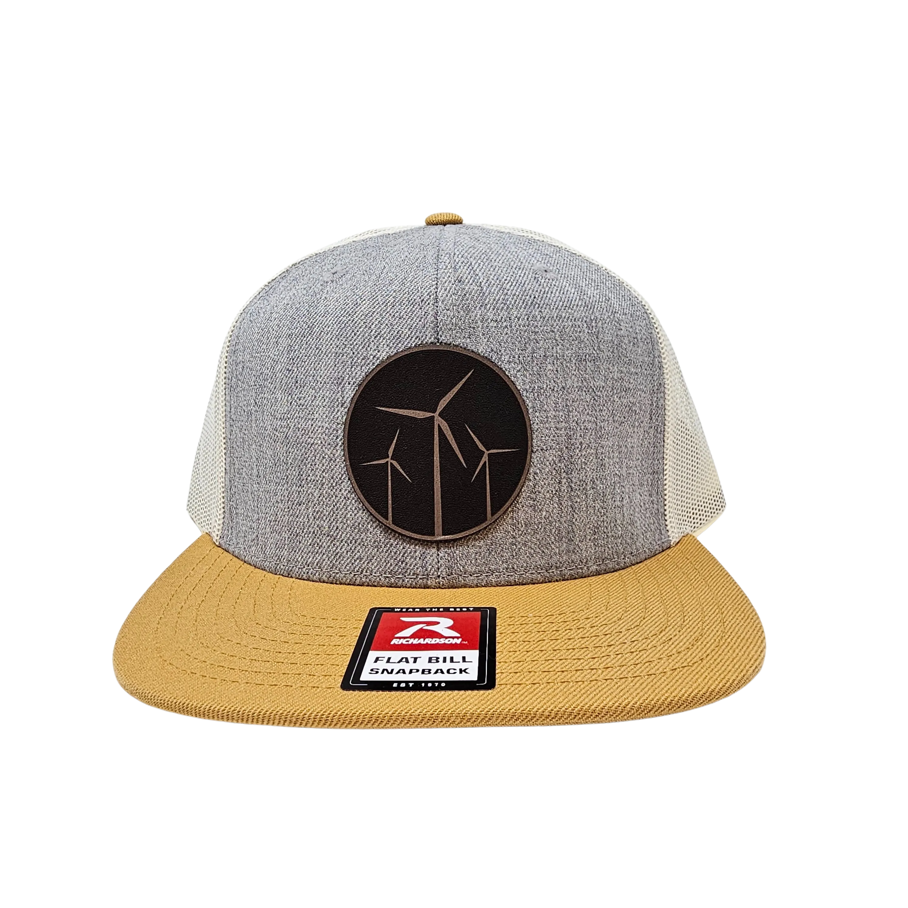 Leather Wind Patch Wool Trucker Mesh Snapback (Tri Heater Grey/Birch Biscuit)