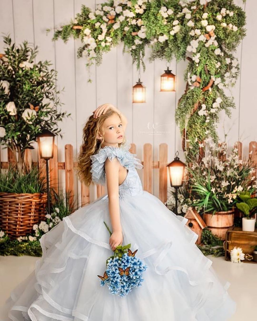 Light Blue Flower Girl Tulle Organza Ball Gown