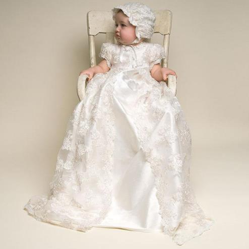 Long Beautiful Lace Christening Gown