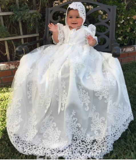 Long Beautiful Lace Christening Gown