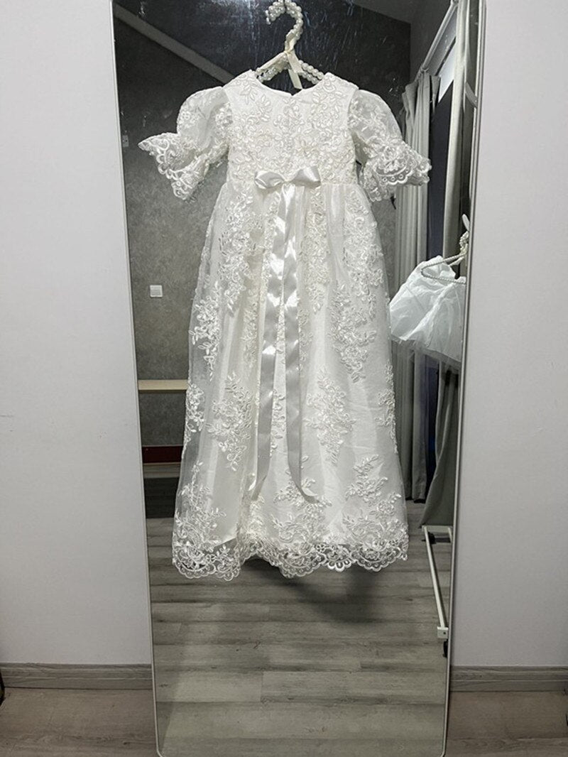 Long Beautiful Lace Christening Gown