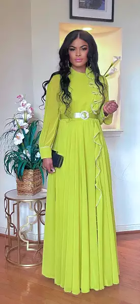 LONGSLEEVE BELTED MAXI DRESS(LEMON)