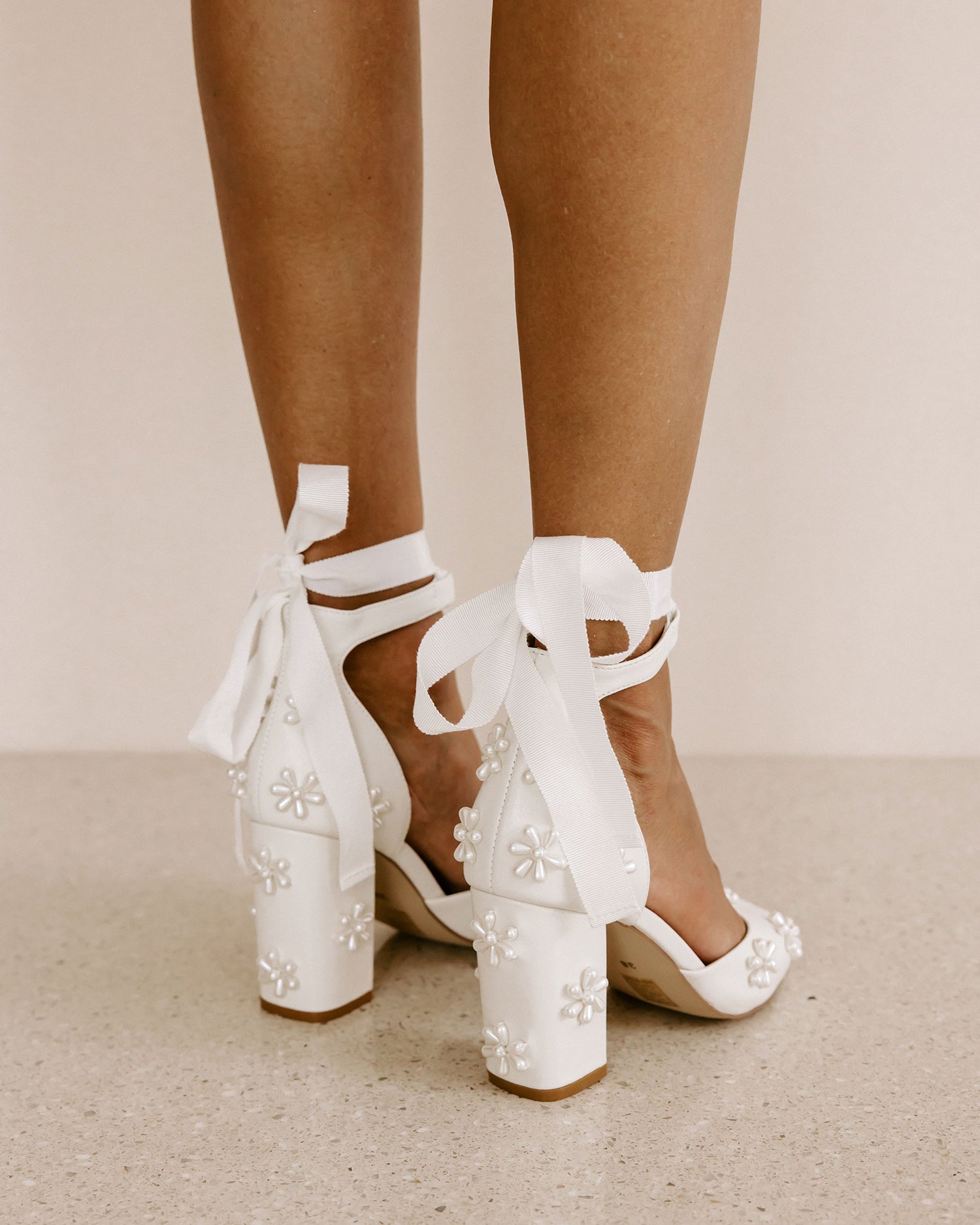 MELODY - IVORY LEATHER PEARL FLOWER BRIDAL SHOES