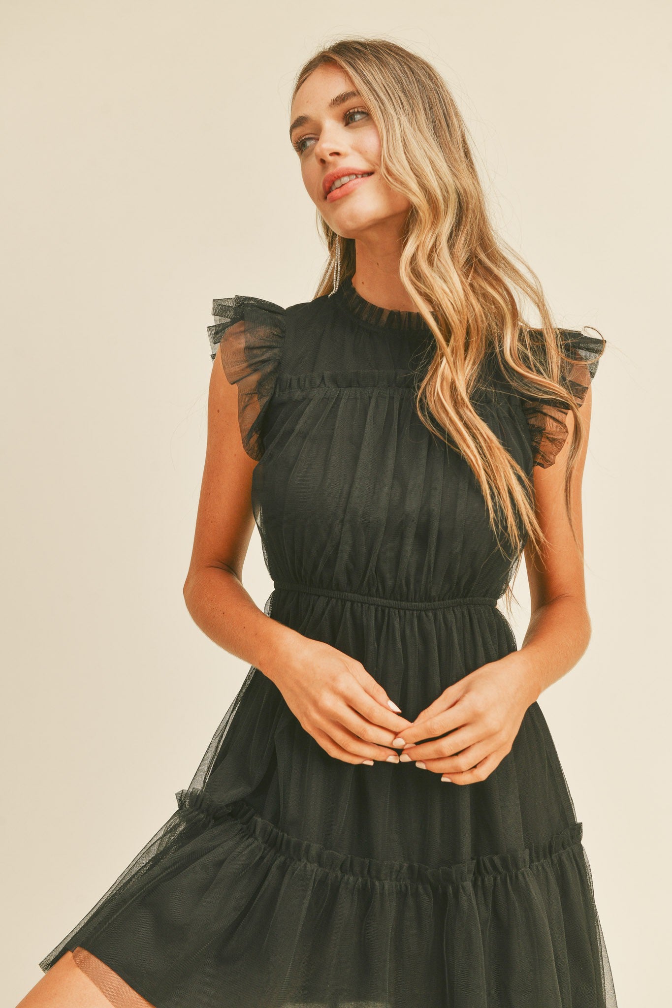 Mesh Ruffle Mini Dress