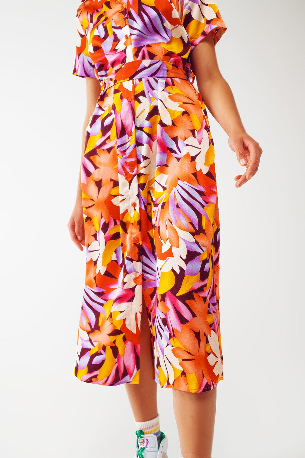 Midi Floral Print Dress in Multicolour