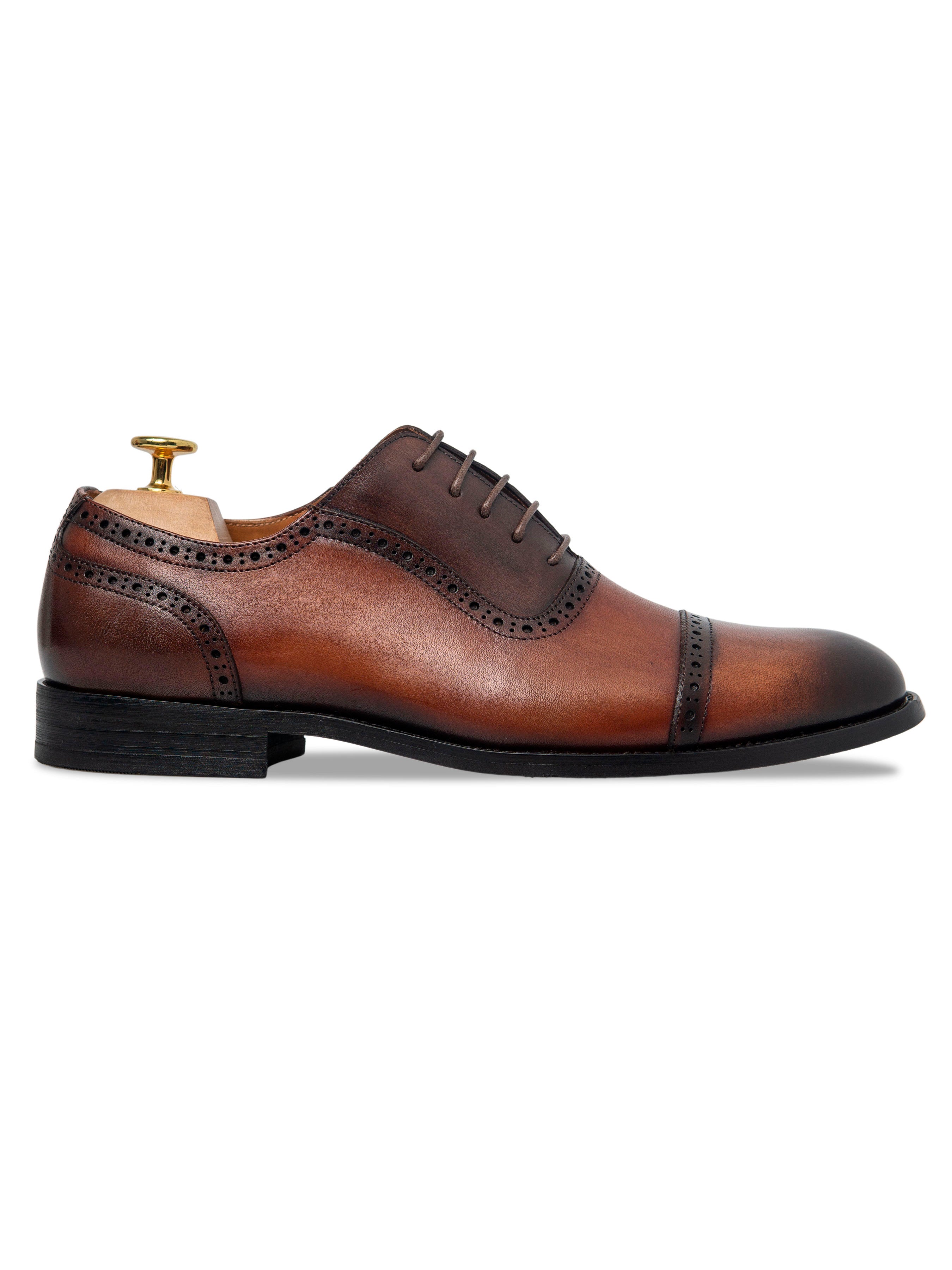 Oxford Cap Toe Adelaide - Duo-Tone Cognac Tan Lace Up (Hand Painted Patina)