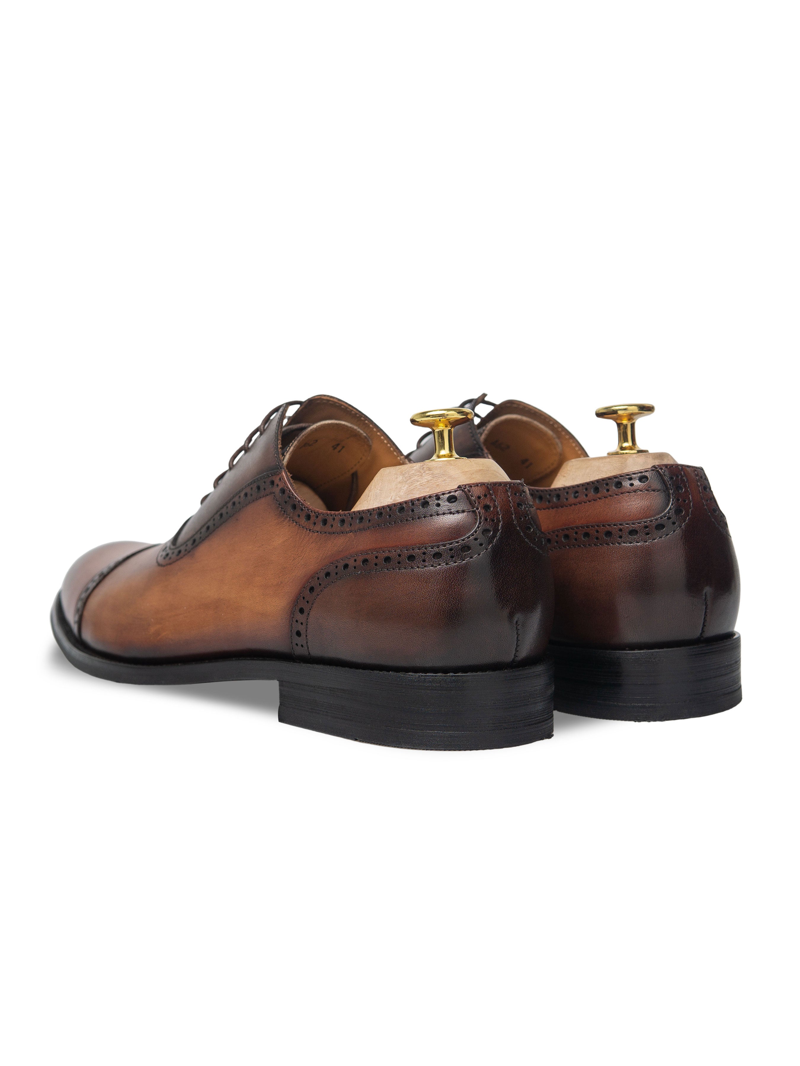 Oxford Cap Toe Adelaide - Duo-Tone Cognac Tan Lace Up (Hand Painted Patina)