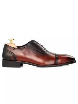 Oxford Cap Toe Adelaide - Duo-Tone Cognac Tan Patina Lace Up (Chisel Toe)