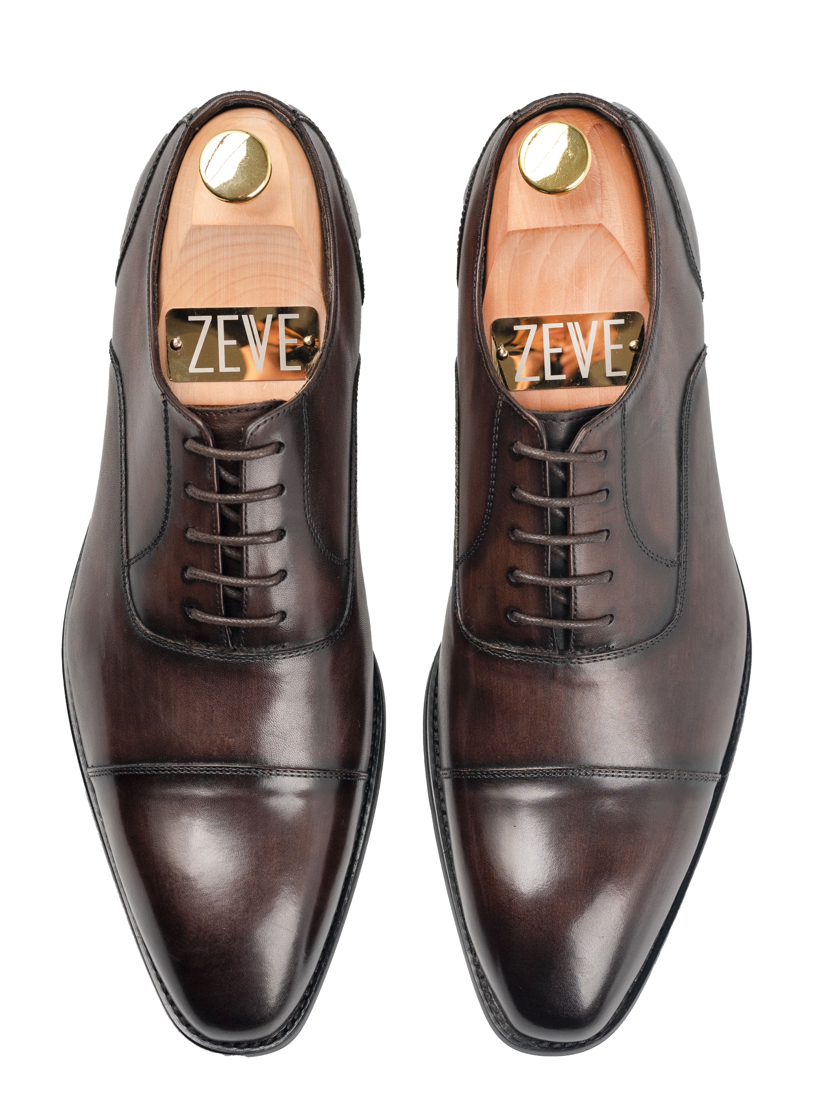 Oxford Cap Toe - Dark Brown Patina Lace Up (Chisel Toe)