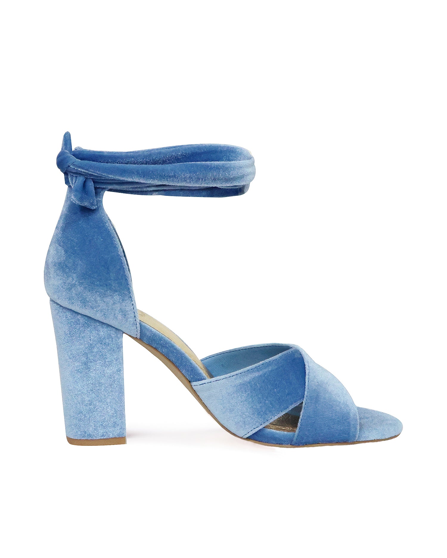 PASSION - BLUE BLOCK HEEL WEDDING SHOES WITH VELVET TIES