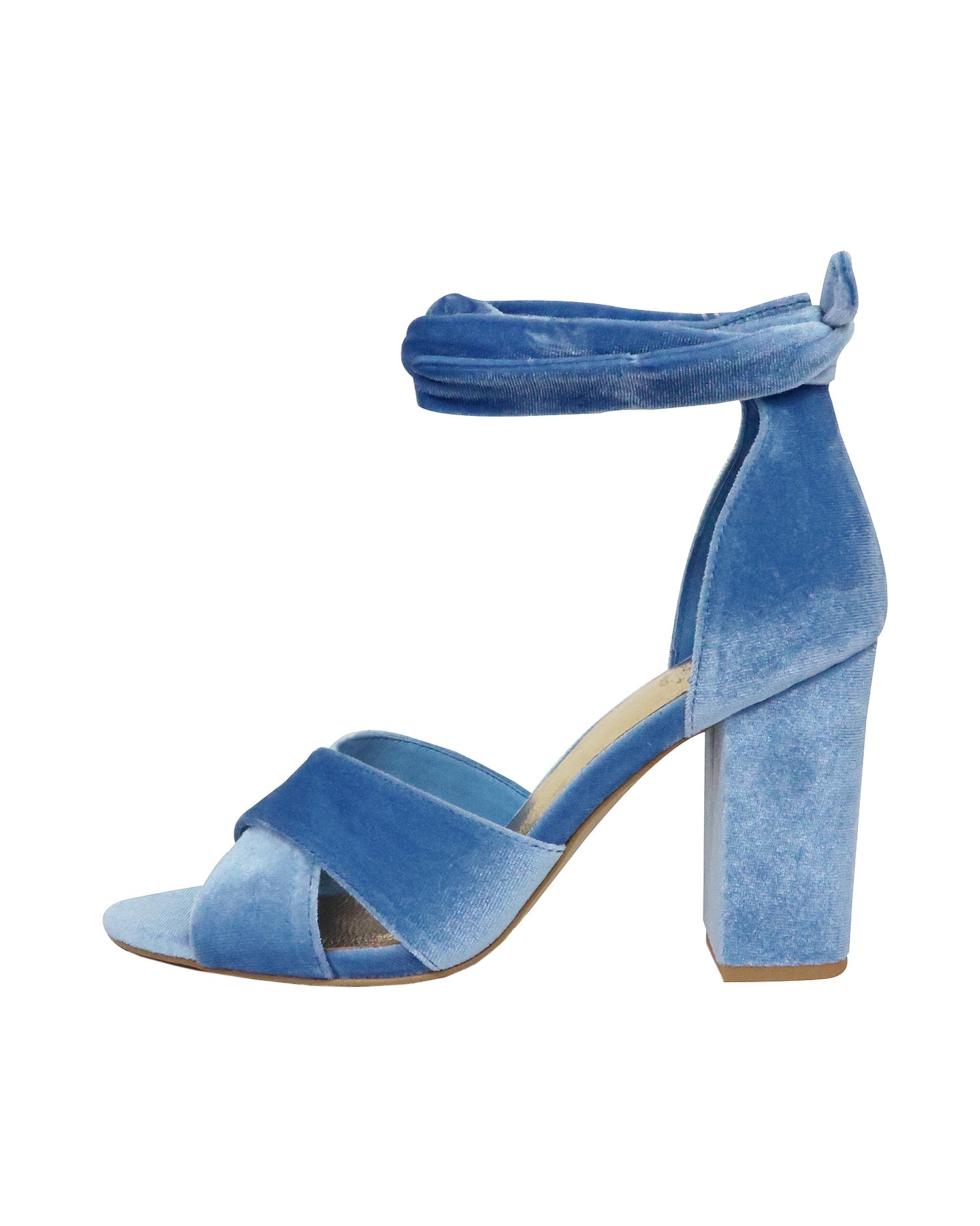 PASSION - BLUE BLOCK HEEL WEDDING SHOES WITH VELVET TIES