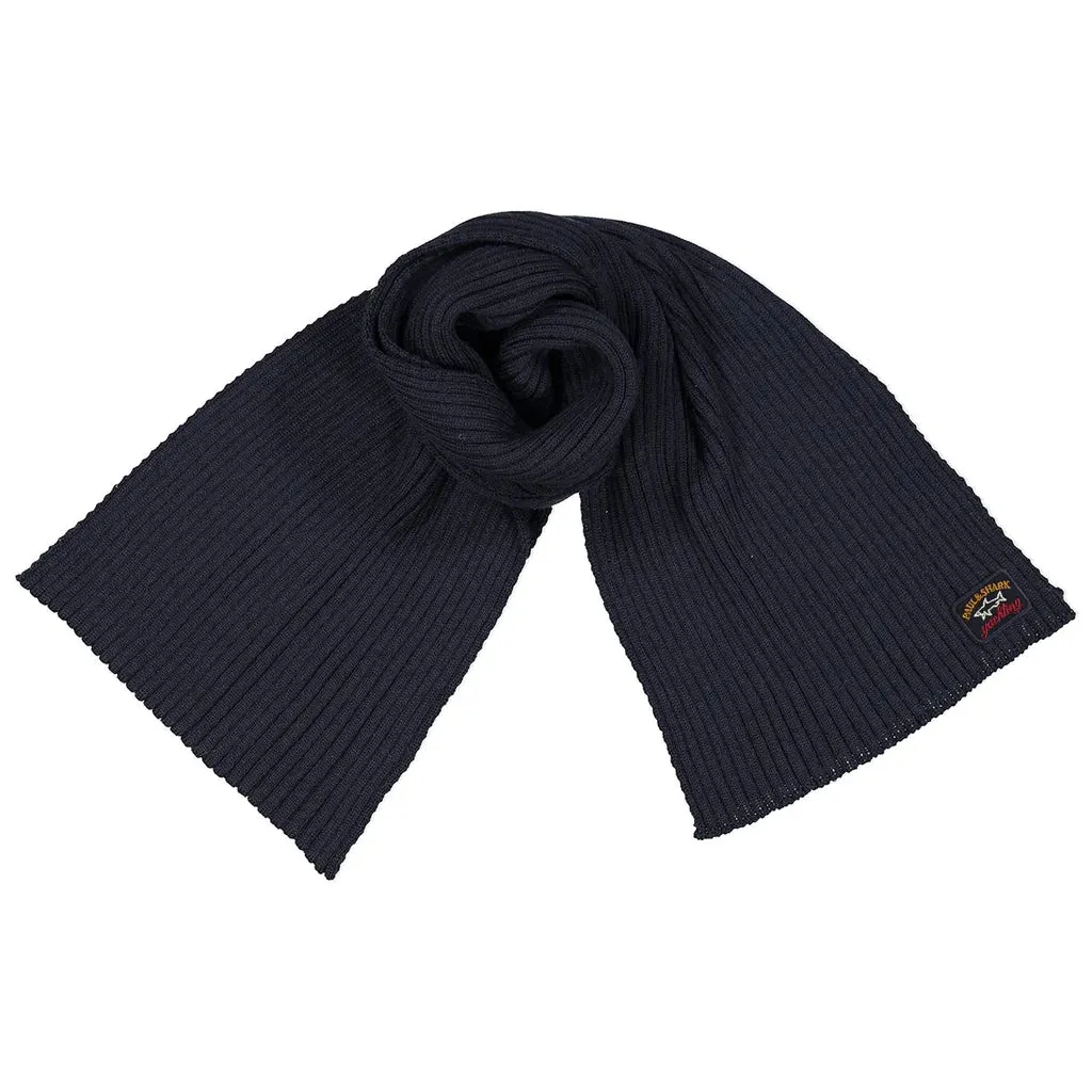 Paul & Shark Merino Wool Ribbed Scarf Navy