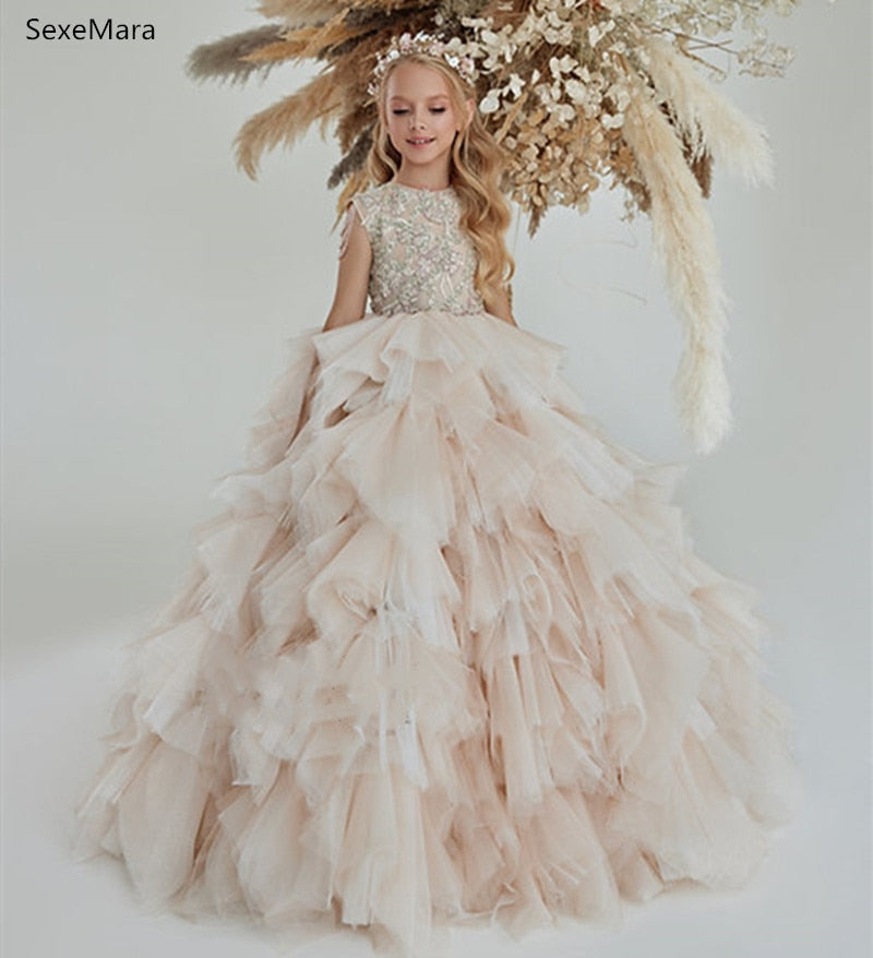 Puffy Champagne Flower Girl Dresses