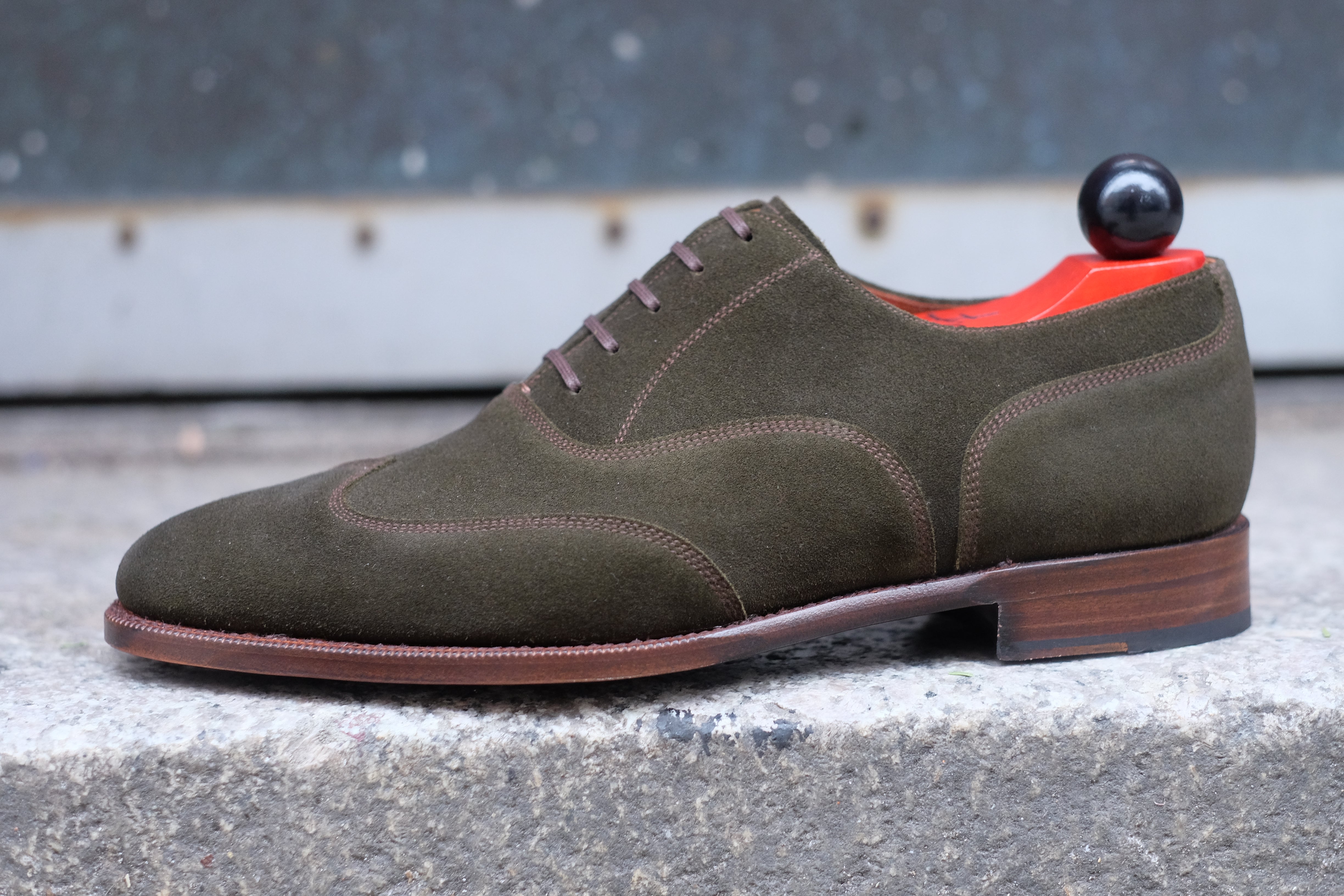 Pullman - MTO - Dark Olive Suede / Brown Stitching - TMG Last - Single Leather Sole