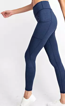 Rae Heathered Exercise Leggings in Blue and olive