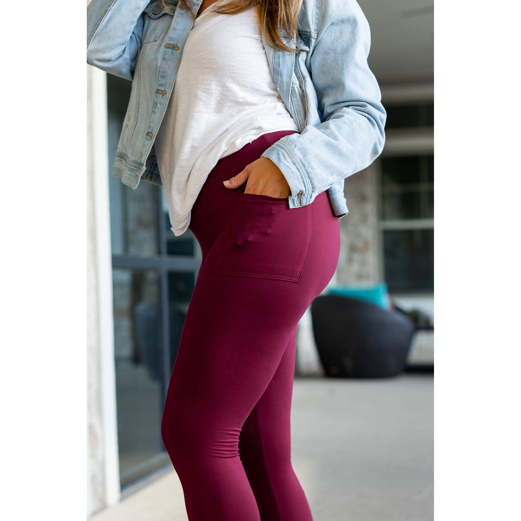 Ready to Ship | Maroon Full Length Leggings with Pocket  - Luxe Leggings by Julia Rose