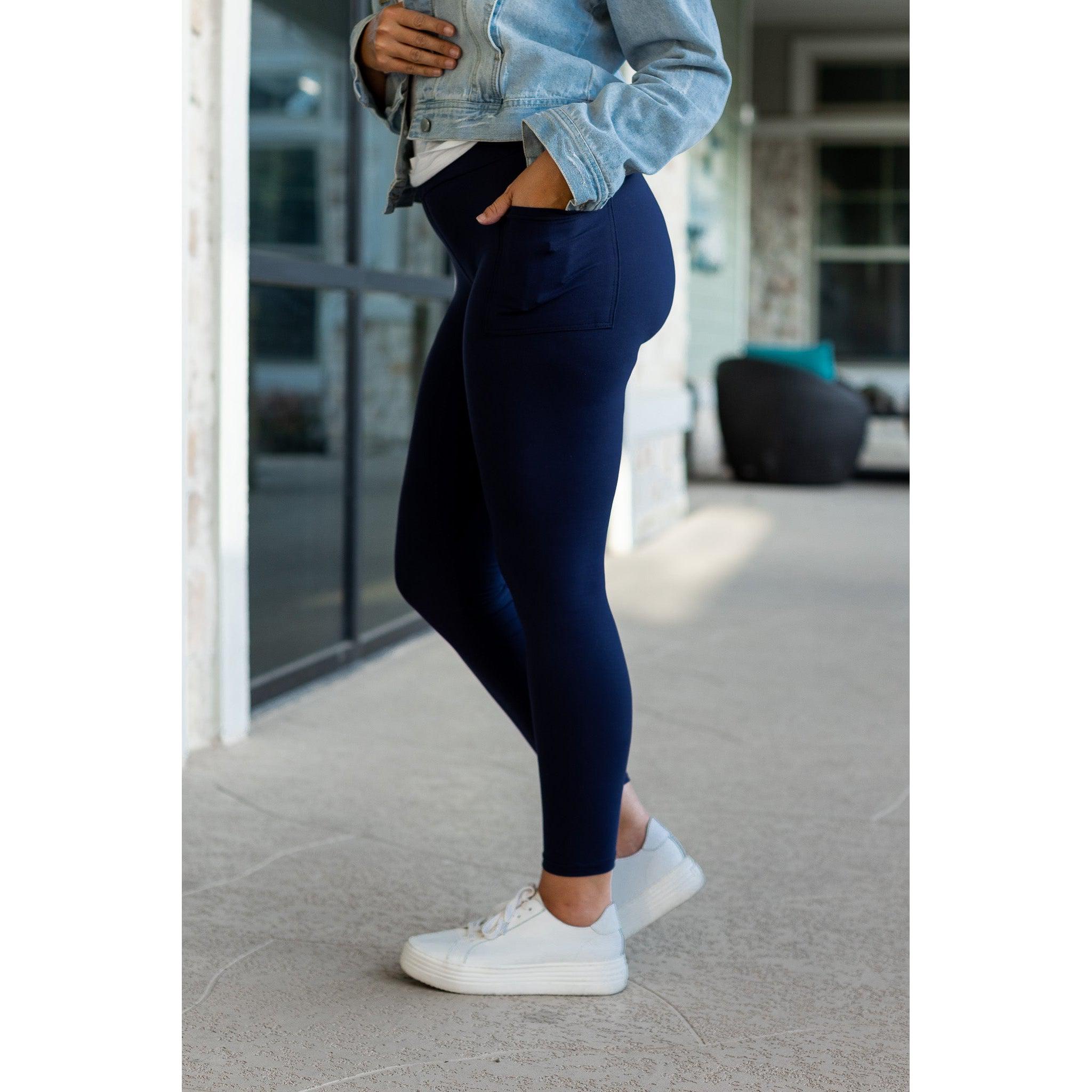 Ready to Ship | Navy Full Length with Pocket Leggings  - Luxe Leggings by Julia Rose