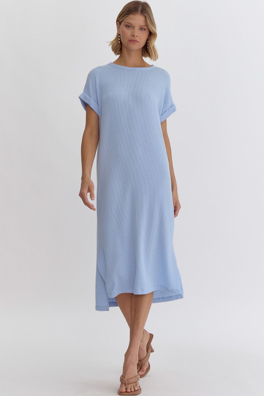 Ribbed Midi Dress - Light Blue