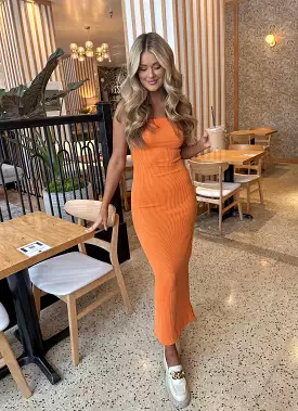 RIBBED SQUARE NECK MAXI DRESS- ORANGE