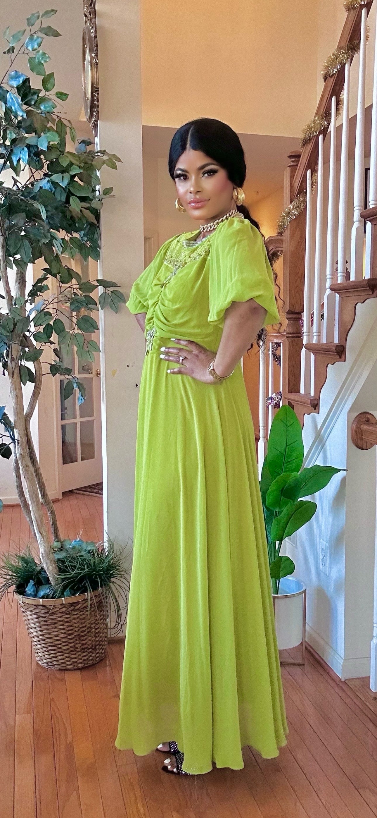 SHORT SLEEVES MAXI DRESS(LEMON)