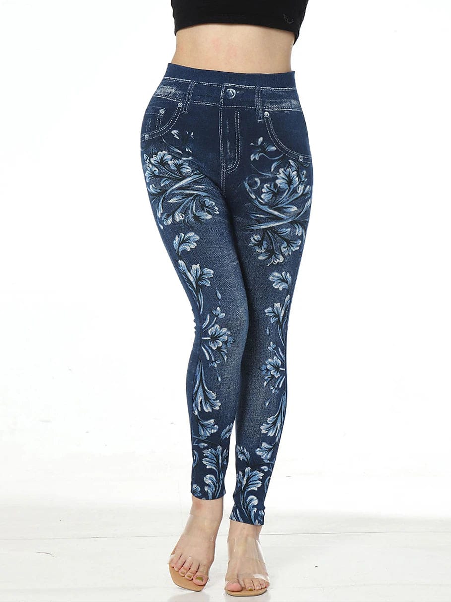 Slim Fit High Waist Ankle-Length Denim Leggings with Pockets