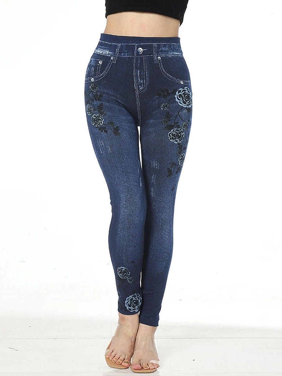 Slim Fit High Waist Ankle-Length Denim Leggings with Pockets