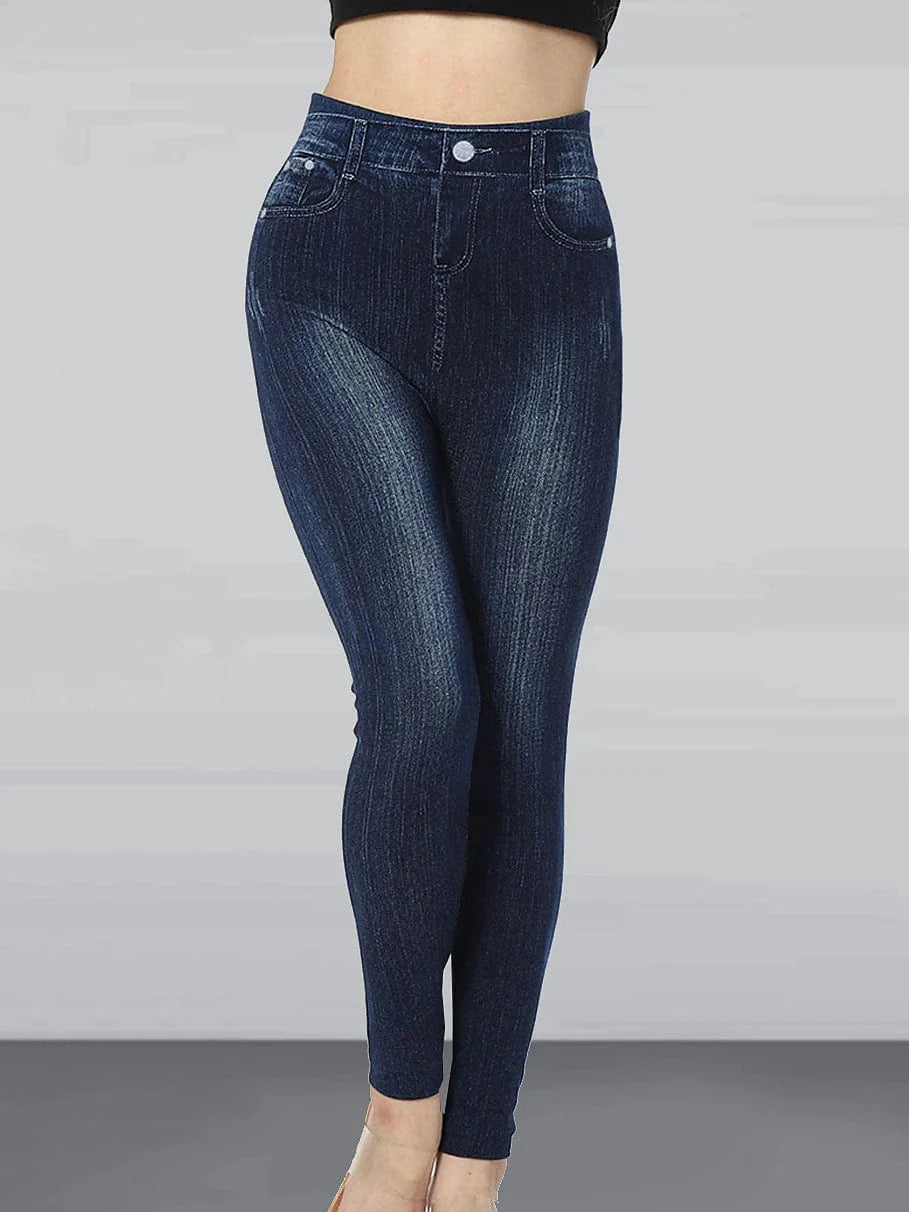 Slim Fit High Waist Ankle-Length Denim Leggings with Pockets