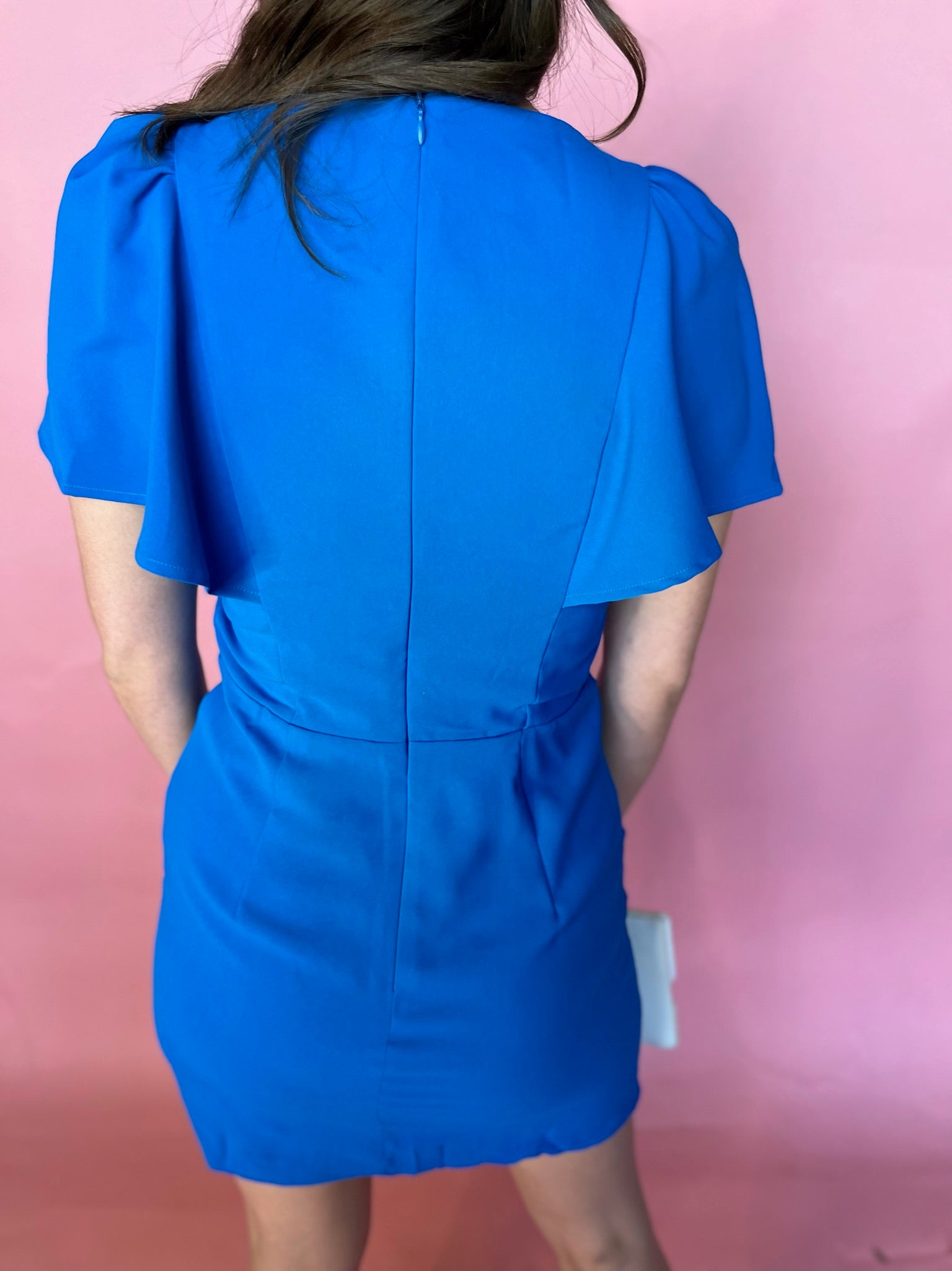 Solid Round Neck Mini Dress - Blue