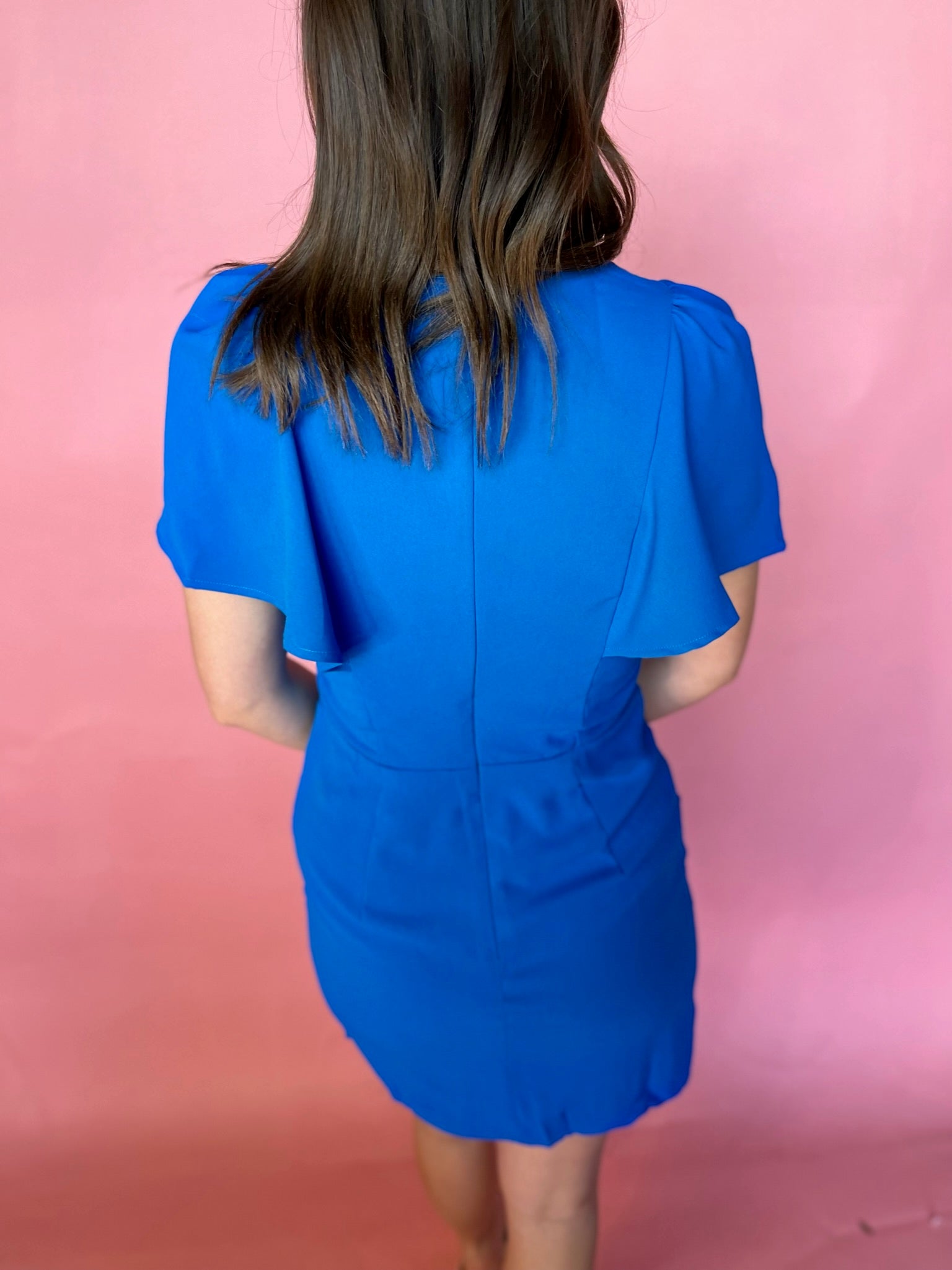 Solid Round Neck Mini Dress - Blue