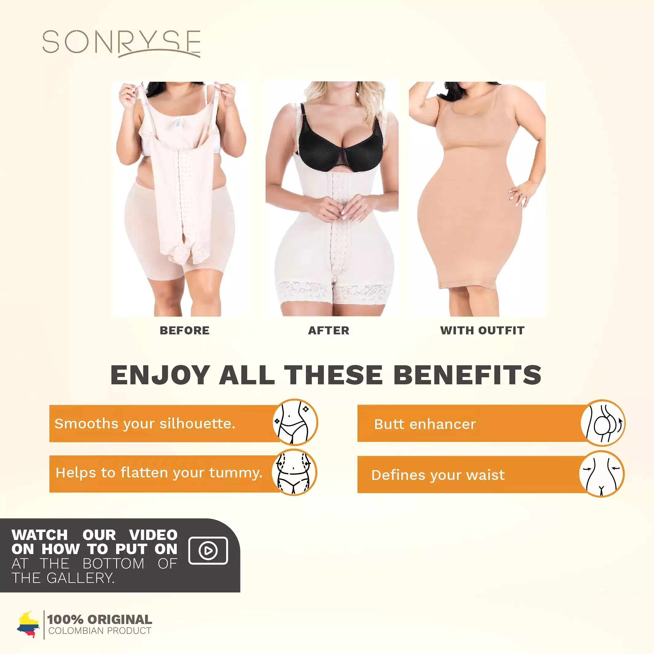 SONRYSE 068BF | FAJAS COLOMBIANAS POSTPARTUM & POST SURGERY TUMMY TUCK LIPO COMPRESSION GARMENT OPEN BUST SHORT SHAPEWEAR BODYSU