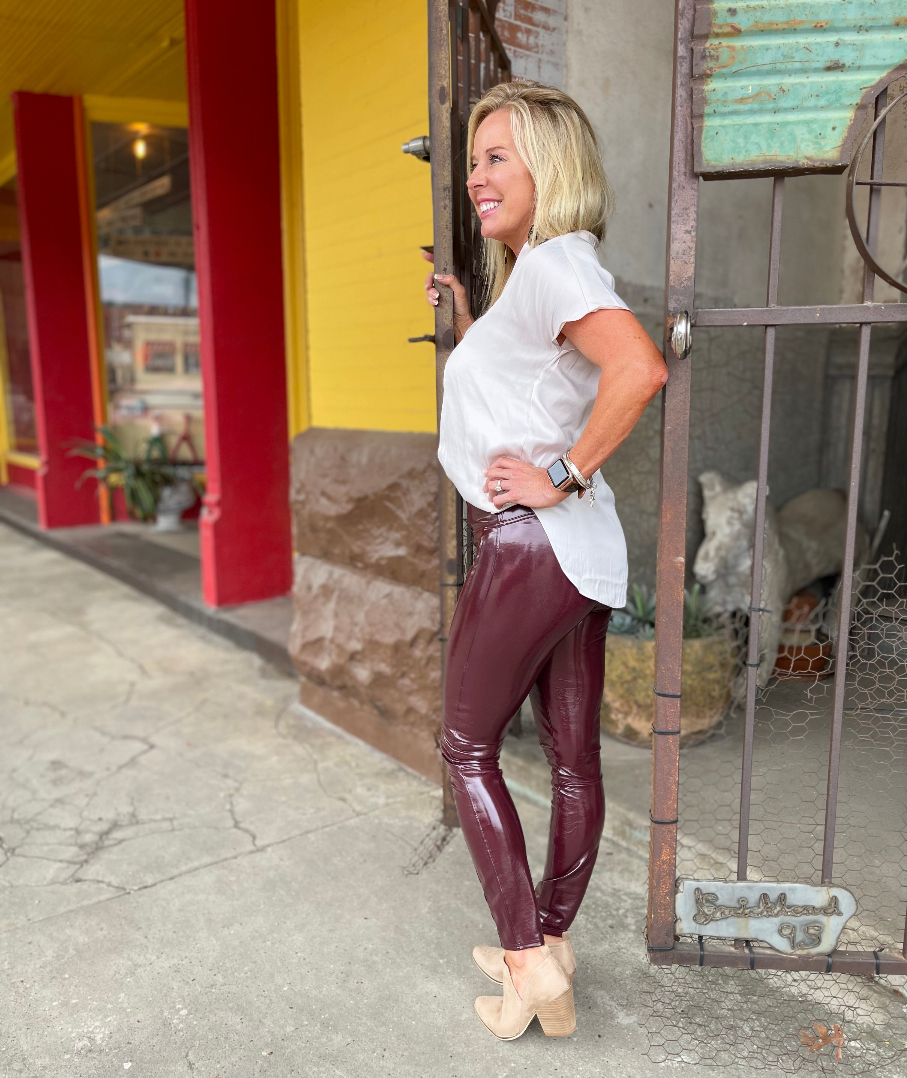 Spanx Faux Patent Leather Leggings - Wine