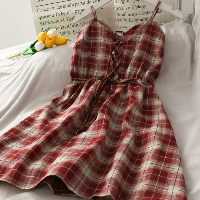 Summer Strappy Plaid Dress AD210147