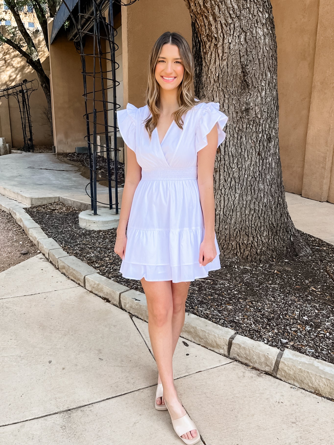 Surplice Bodice Mini Dress - White