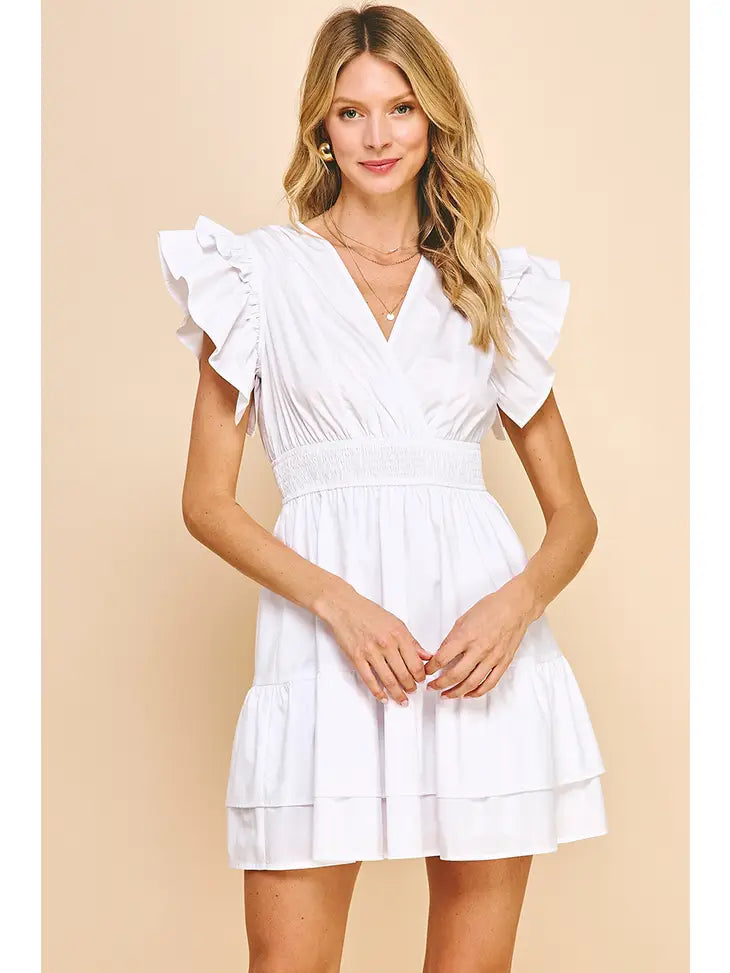 Surplice Bodice Mini Dress - White