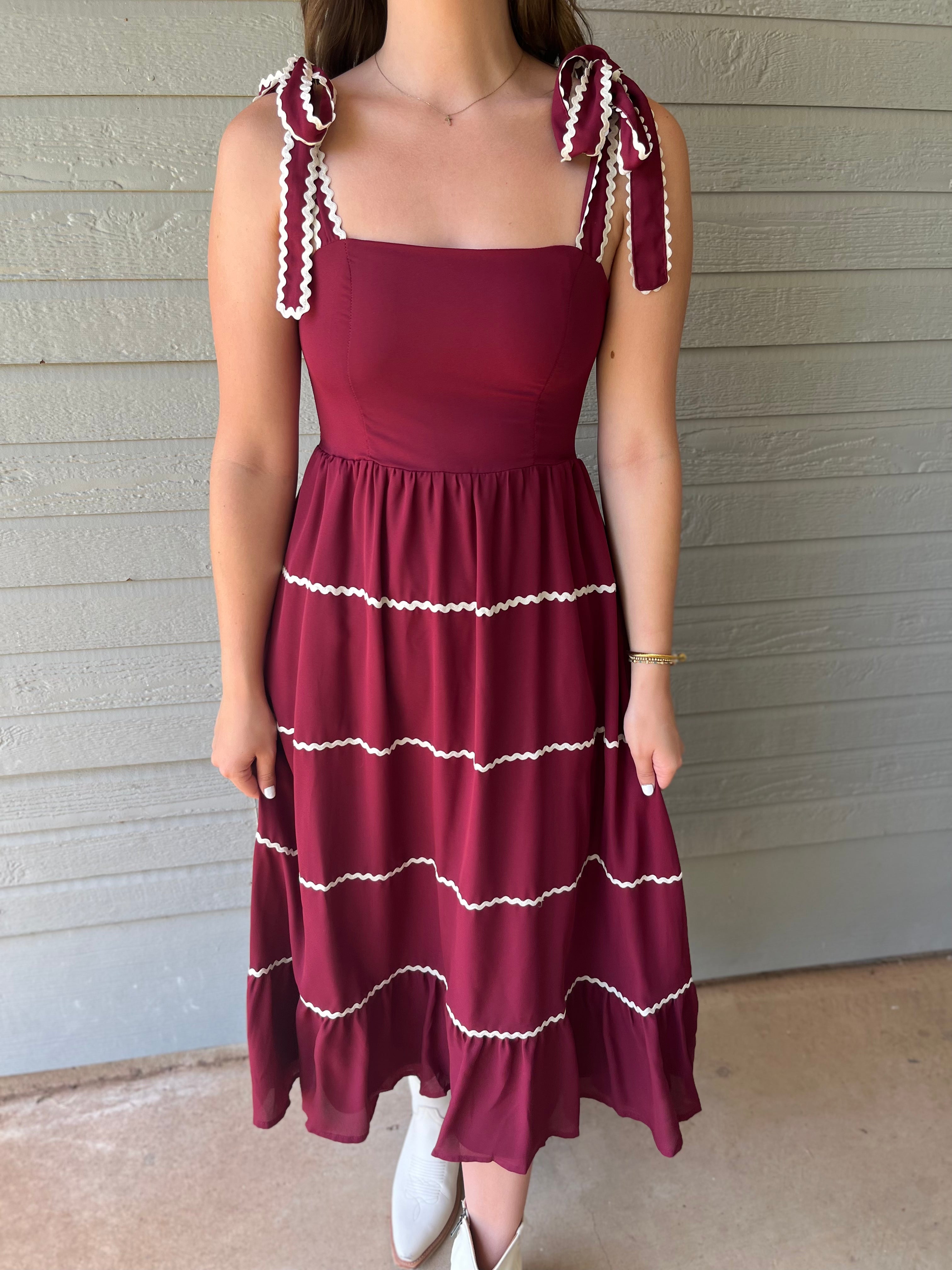 TIERED MIDI DRESS- CRIMSON