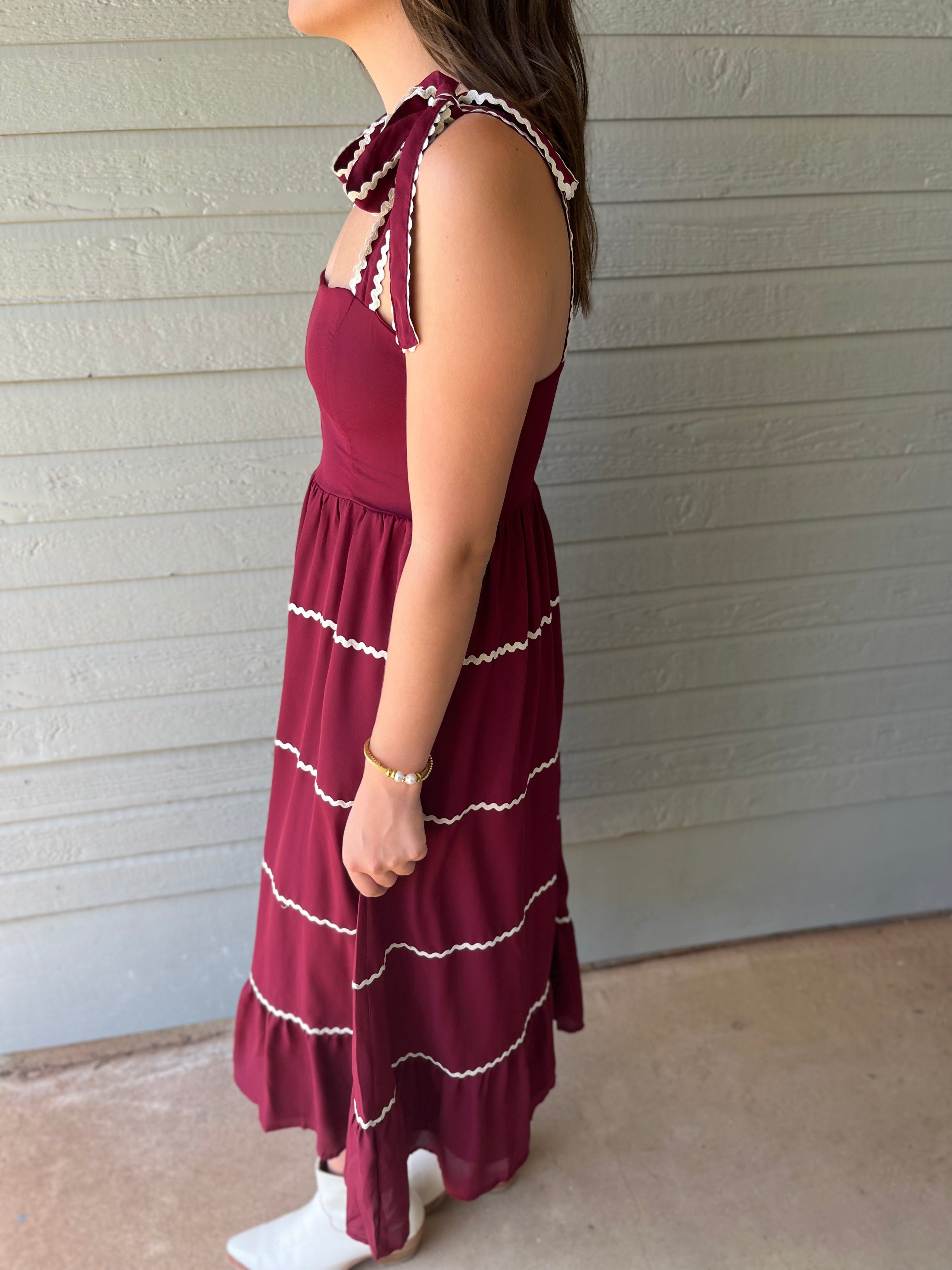 TIERED MIDI DRESS- CRIMSON