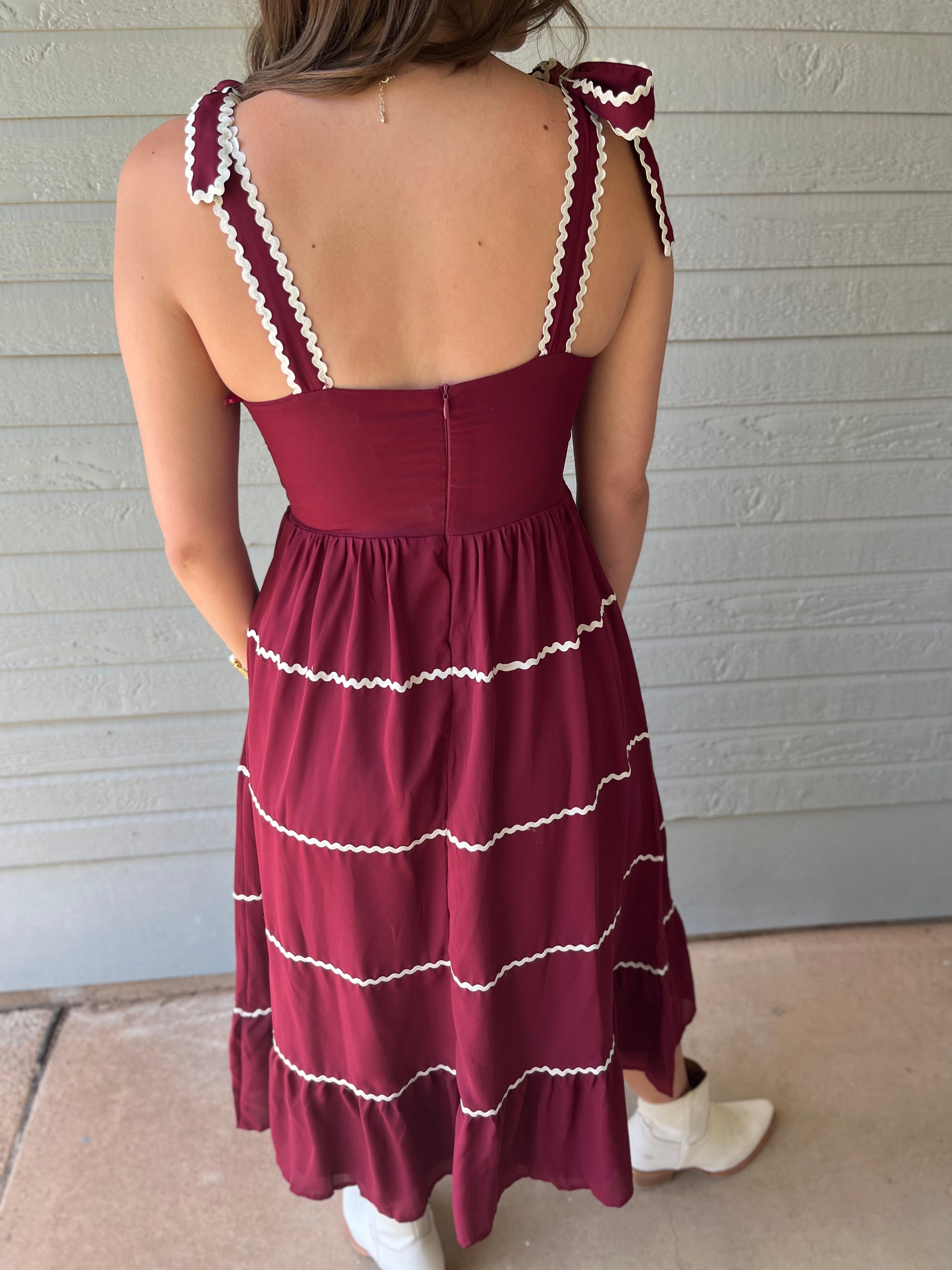 TIERED MIDI DRESS- CRIMSON