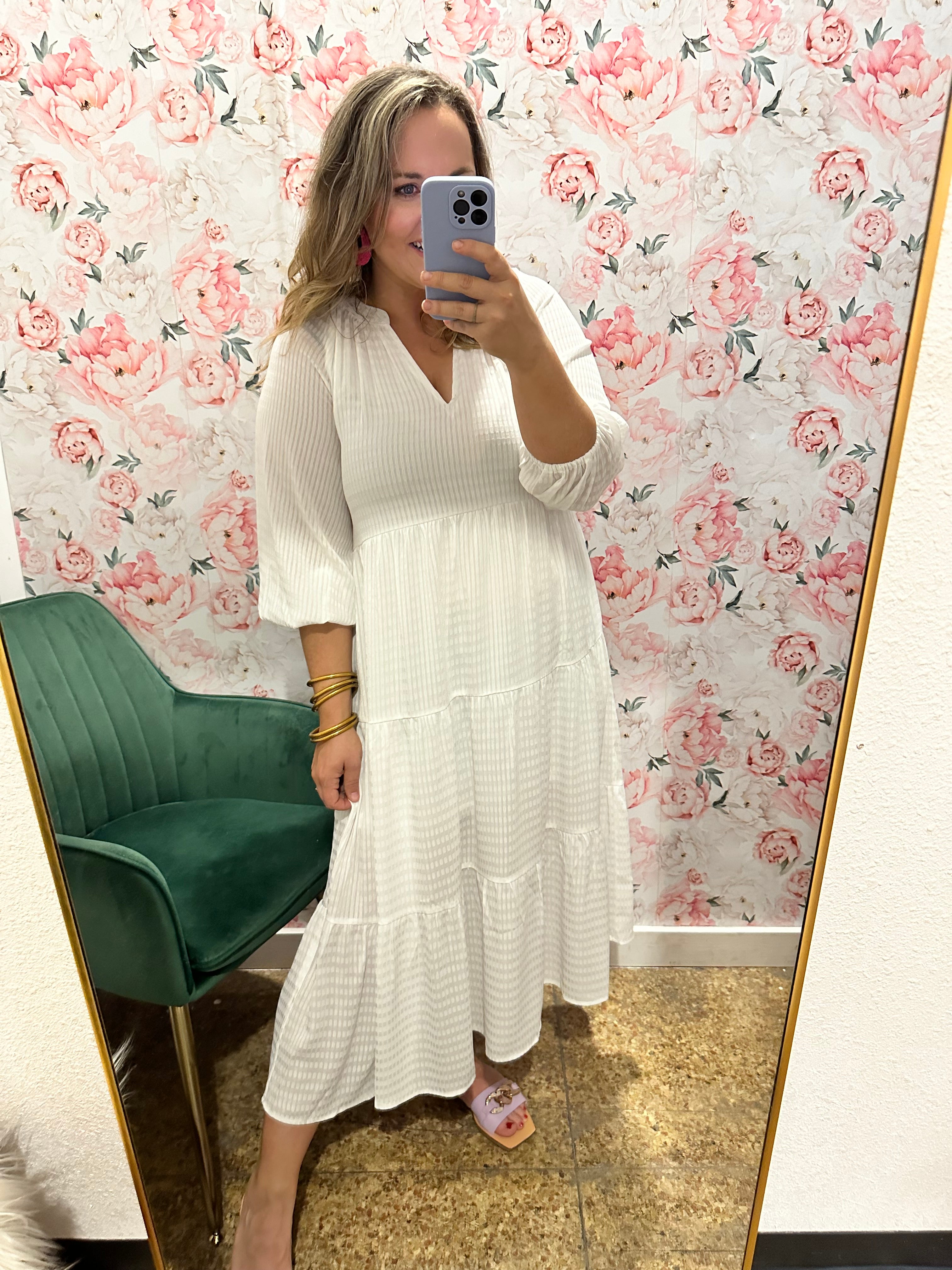 Tiered Textured Midi Dress - Off White