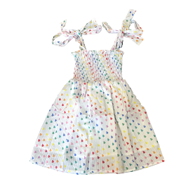 Tweenstyle by Stoopher Rainbow Heart Print Smocked Tie Strap Dress