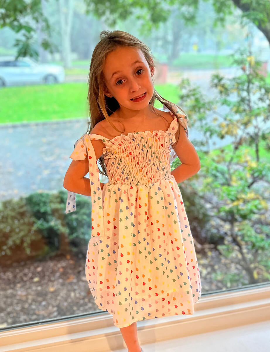 Tweenstyle by Stoopher Rainbow Heart Print Smocked Tie Strap Dress