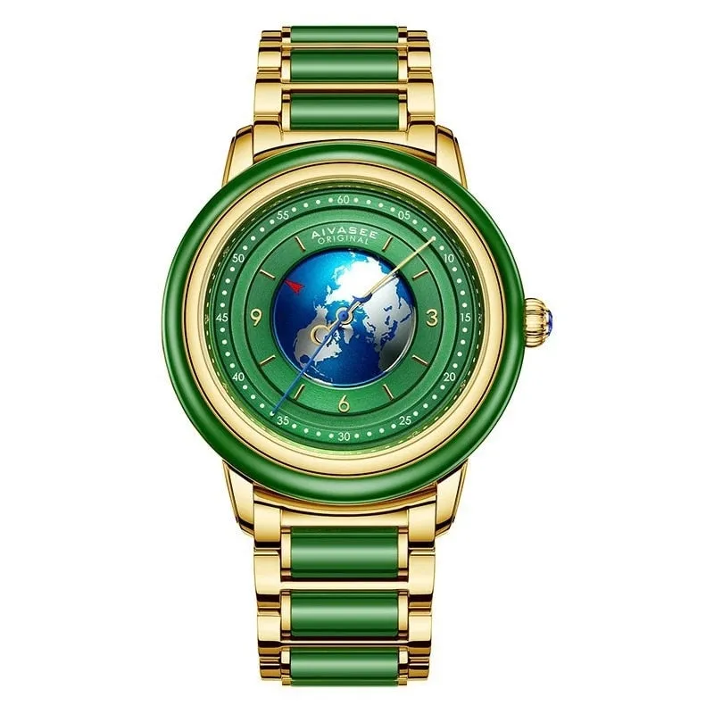 Unisex Hollow Earth Jade Automatic Mechanical Waterproof Watch