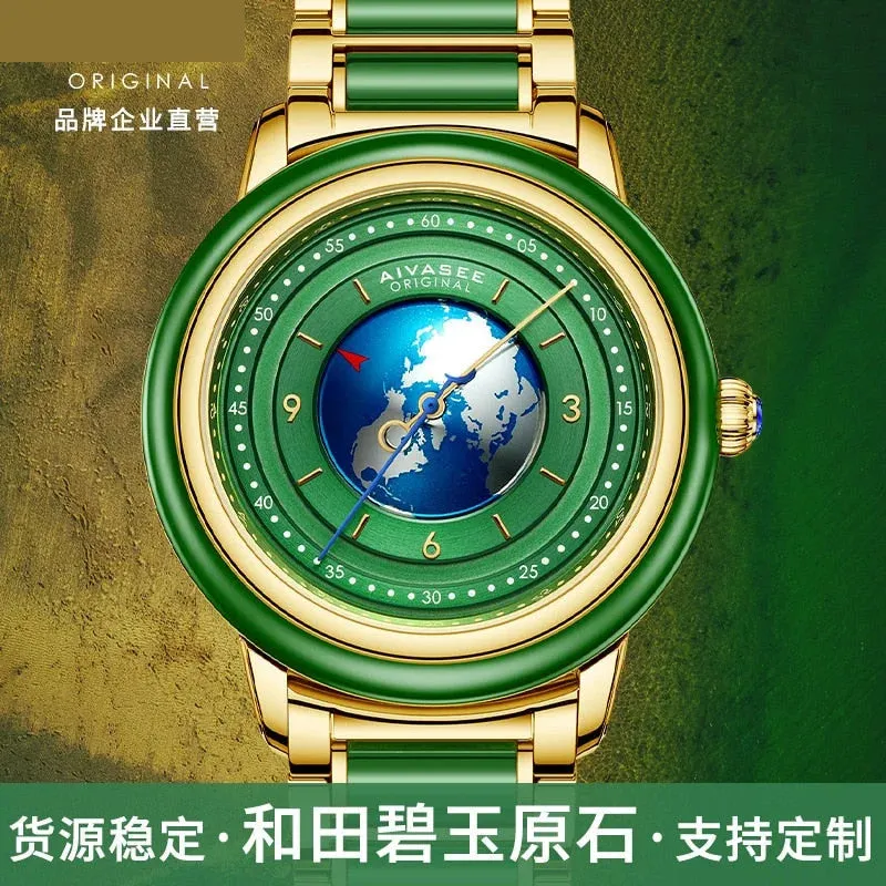 Unisex Hollow Earth Jade Automatic Mechanical Waterproof Watch