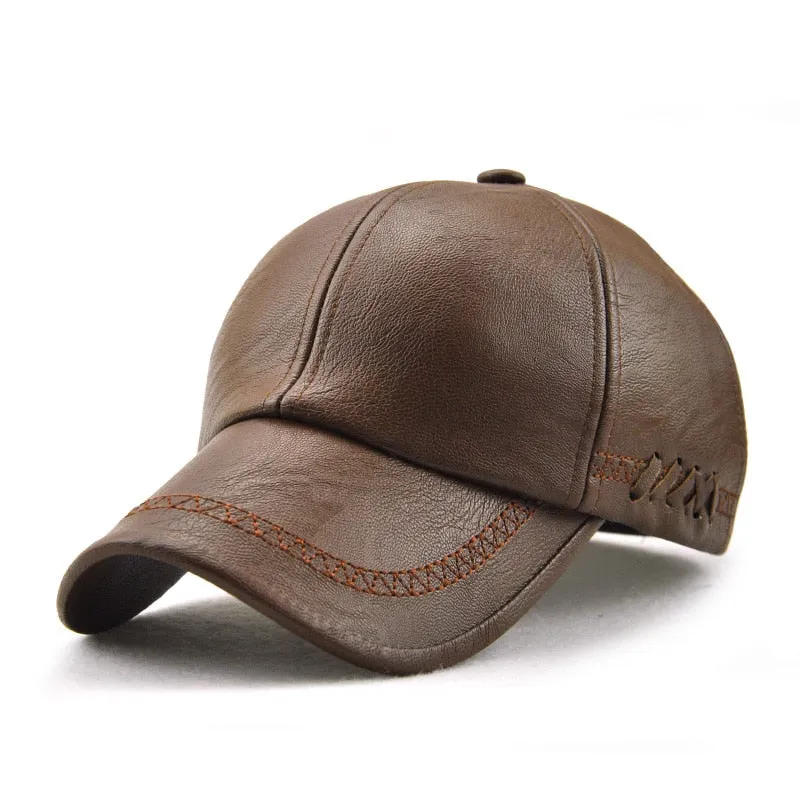 Unisex Winter Synthetic Leather Middle-aged Snapback Baseball Cap