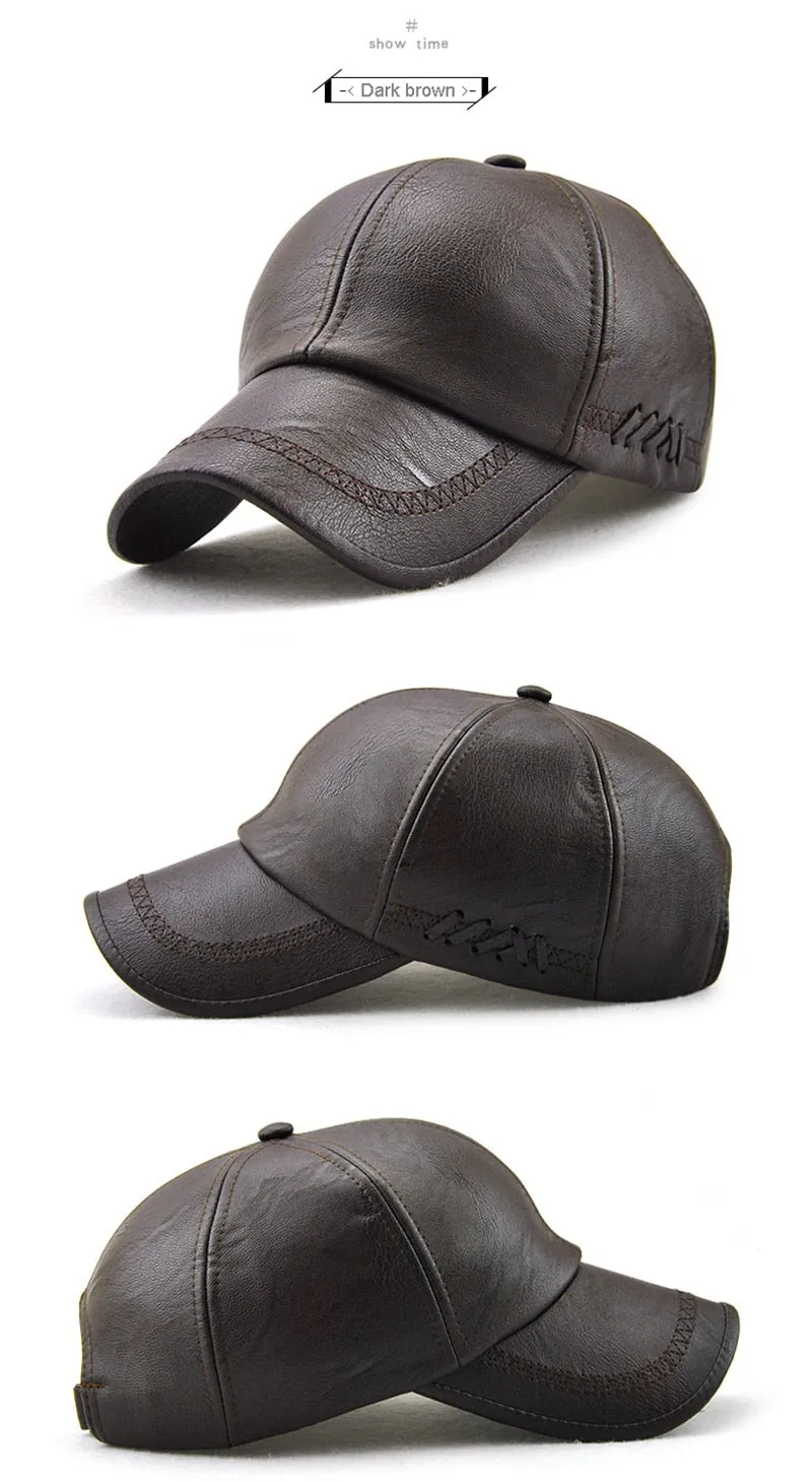 Unisex Winter Synthetic Leather Middle-aged Snapback Baseball Cap