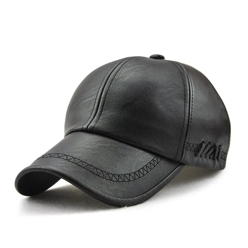 Unisex Winter Synthetic Leather Middle-aged Snapback Baseball Cap