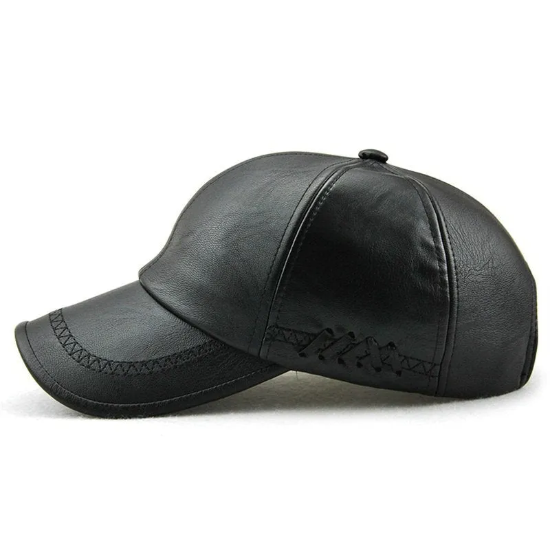 Unisex Winter Synthetic Leather Middle-aged Snapback Baseball Cap