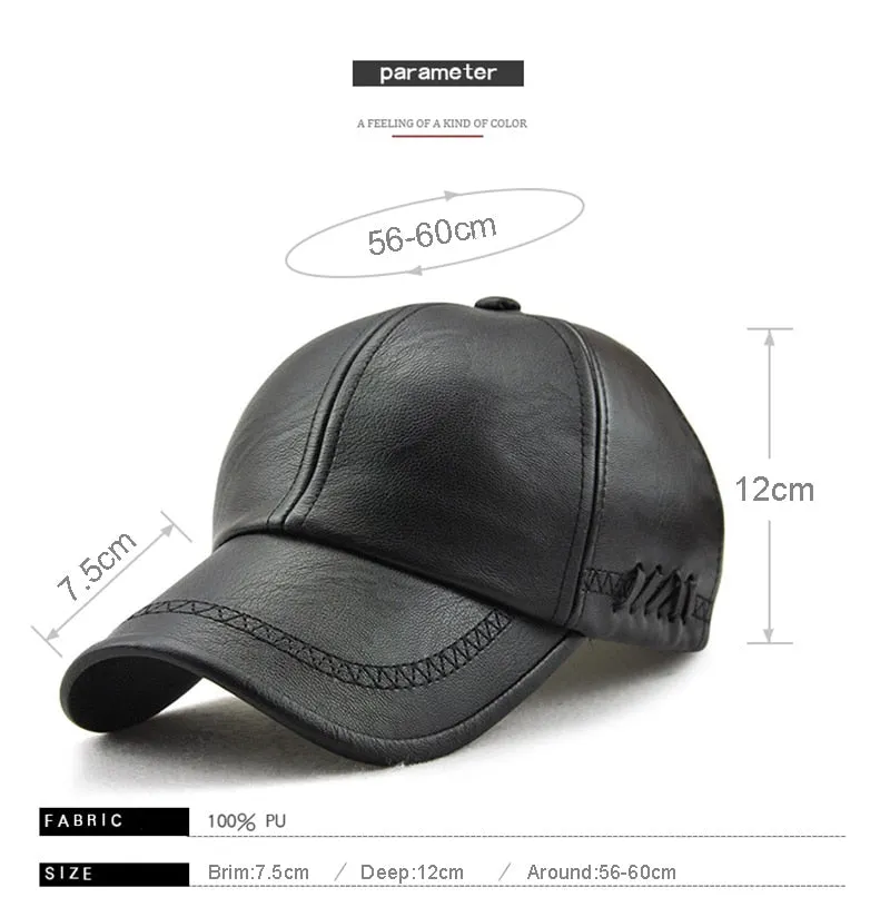 Unisex Winter Synthetic Leather Middle-aged Snapback Baseball Cap