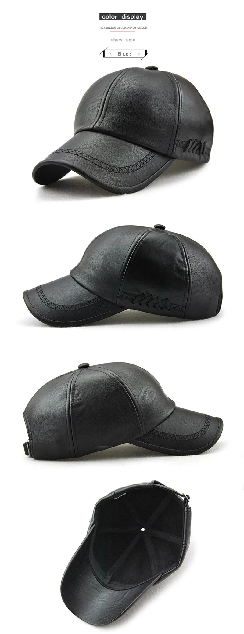 Unisex Winter Synthetic Leather Middle-aged Snapback Baseball Cap