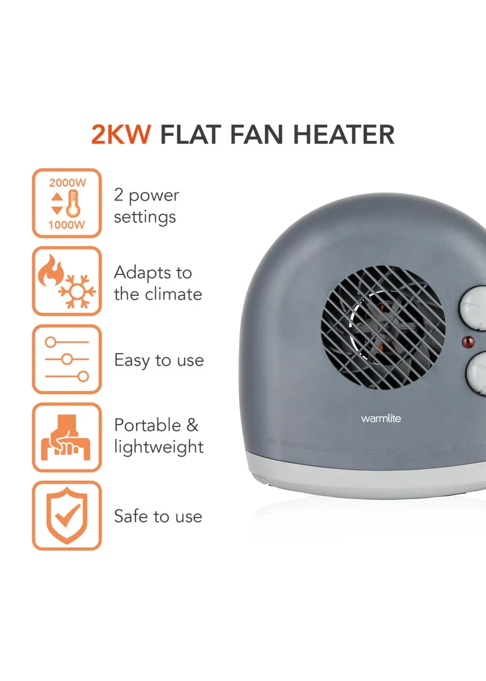 Warmlite 1000W/2000W Flat Fan Heater